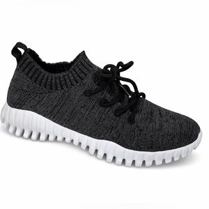 Bernie Mev Gravity Sneaker Black Grey Knit Lace Up Comfort Stretch Shoes NIB